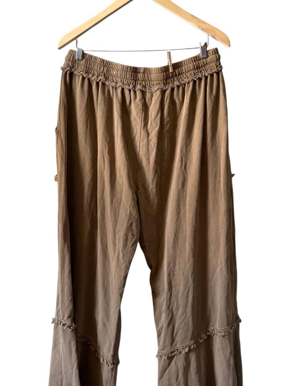 Easel Mineral Washed Terry Knit Wide Leg Frayed Edge Brown Lounge Pants 3XL Boho - Picture 9 of 15